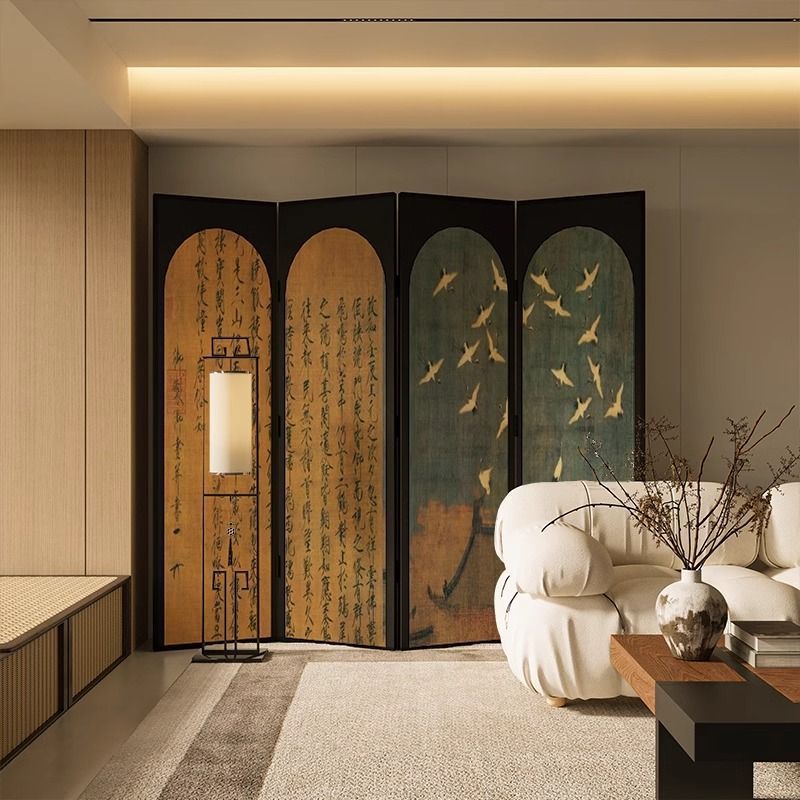 Oriental aesthetics neoclassical screen foldablemovable living room entrance tea room bedroom bedside song weizong crane folding screen