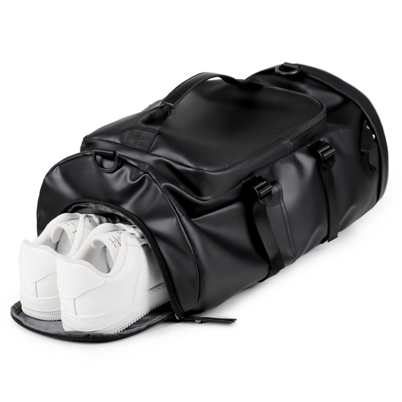 New multifunctional travel bag men's waterproof leather film casual large capacity dry and wet separation portable fitness bag backpack