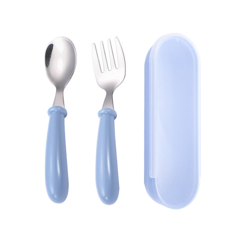 Cross-border 304 stainless steel children's tableware spoon fork box three-piece set baby tableware maternal and infant gifts fork and spoon