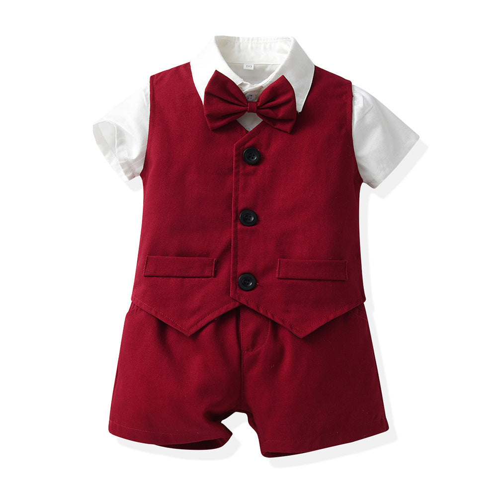 New boys' spring plaid vest three-piece set: gentleman's outfit for older boys, perfect for baby's first birthday celebration