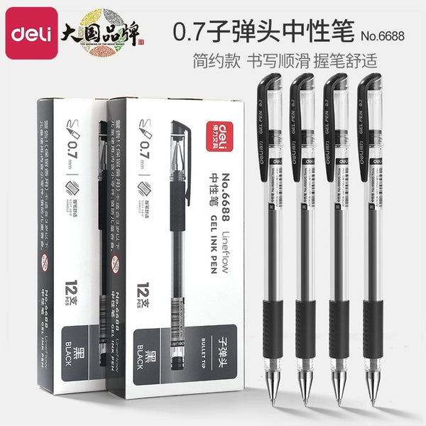 Deli 6688 black neutral pen 0.7mm bullet bold signature pen office supply student fountain pen black pen