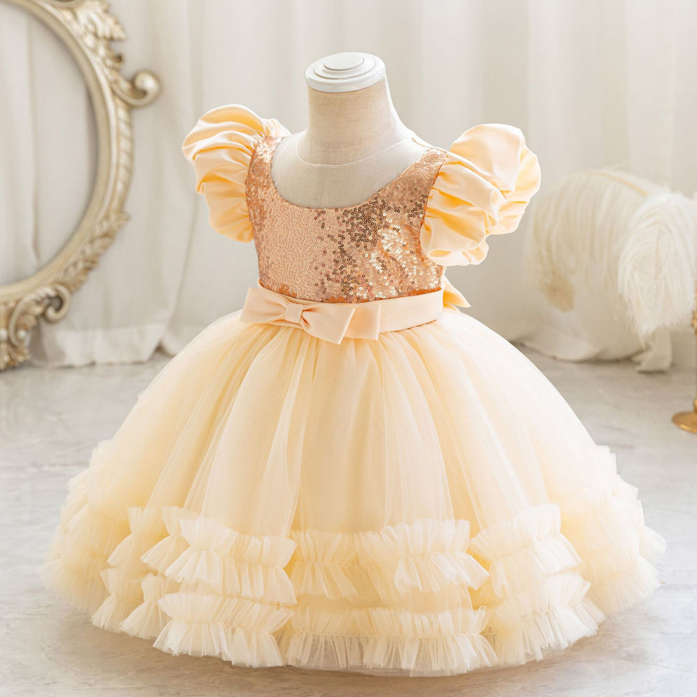 Ready-to-ship wholesale children's sequin dress, tulle cake princess dress, first birthday evening gown, girl dress