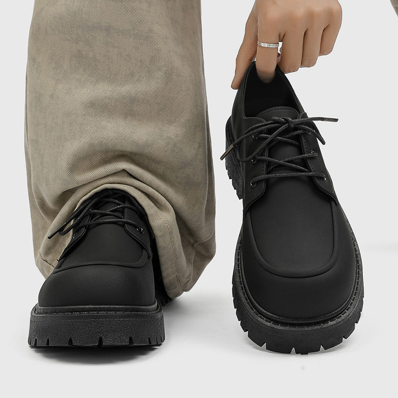 Men's shoes 2026 new spring retro chunky sole height increasing round toe derby leather shoes wear-resistant non-slip work boots martin trendy shoes