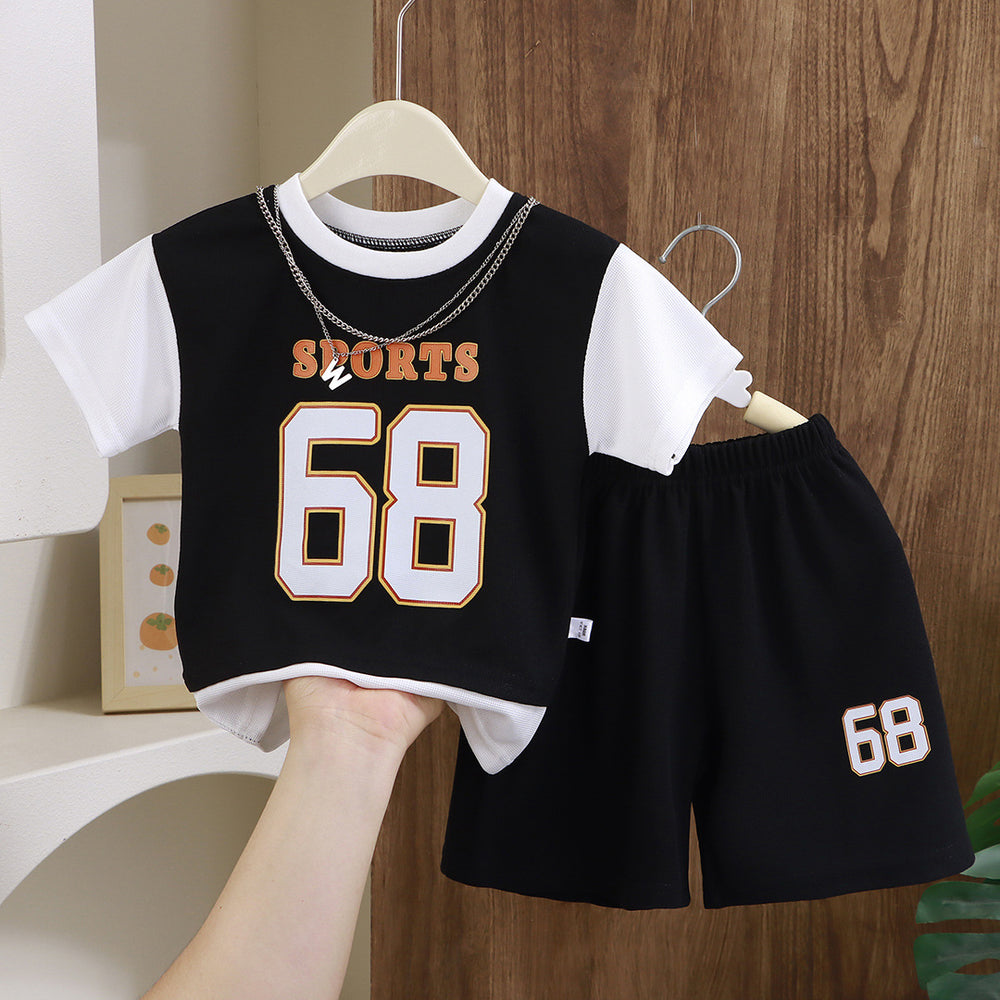 Kids' summer new arrival short-sleeve set: thin t-shirt and shorts two-piece outfit for baby boys, perfect for outdoor activities and sports