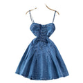 summer new arrival: tie-waist, slim-fit, backless, sleeveless, sexy & sweet spicy denim a-line dress for women