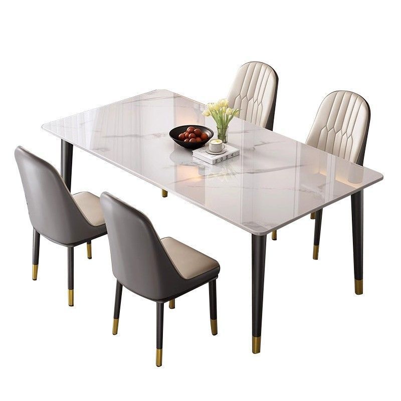 Rock slab dining table and chair combination rectangular for home small apartment medieval style modern casual rental house dining table