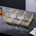 6-compartment fruit platter with gold trim and ripple design + iron stand, thickened plastic