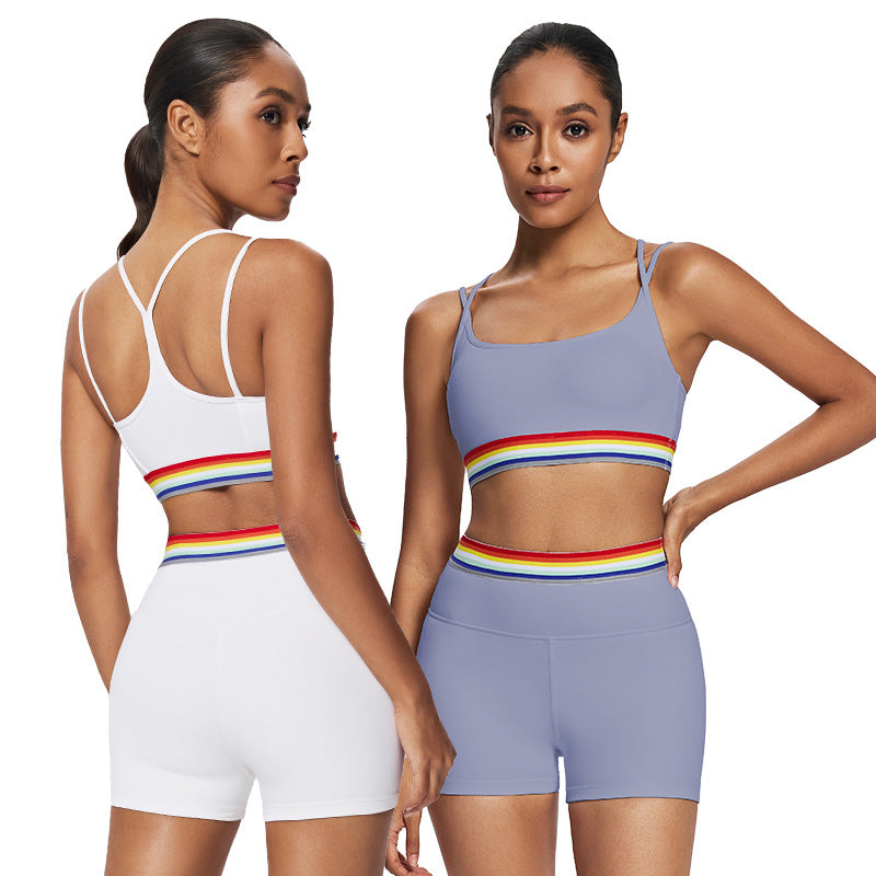 European and american  high-waisted yoga outfit set - breathable workout shorts, stylish three-quarter length pilates fitness apparel for women