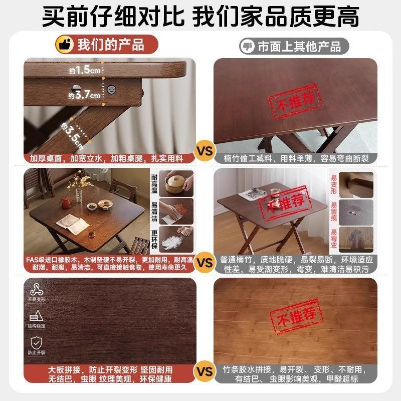 Solid wood folding table - square dining table, collapsible dining table for home, small apartment, simple square table