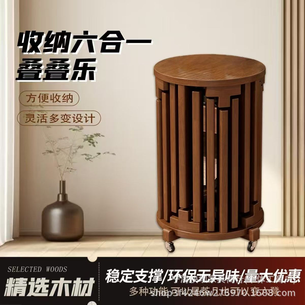Six-in-one solid wood stool for home stackable bench pulley combination easy to store stacking stool restaurant stacking spare