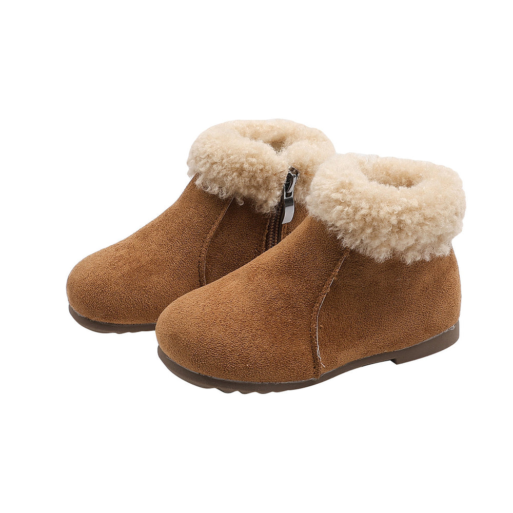 Girls' lambswool snow boots - new  collection: kids' retro fuzzy ankle boots, plush-lined flat winter cotton shoes