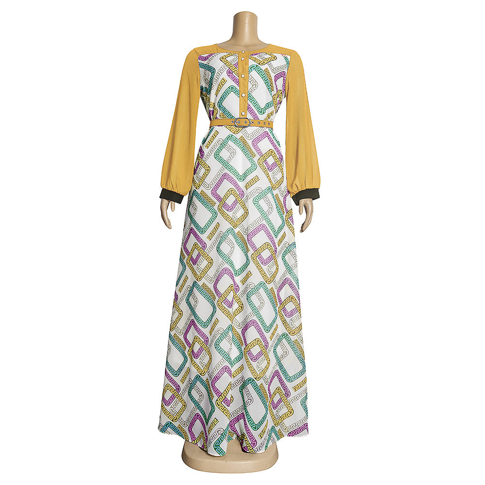 African women's clothing  european and american foreign trade plus size  socialite style high waist printed letter dress