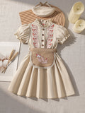 spring/summer new arrival: cross-border pastoral style girls' embroidered dress with headscarf