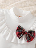 autumn cross-border girls' ruffle collar top + plaid heart patchwork skirt two-piece set