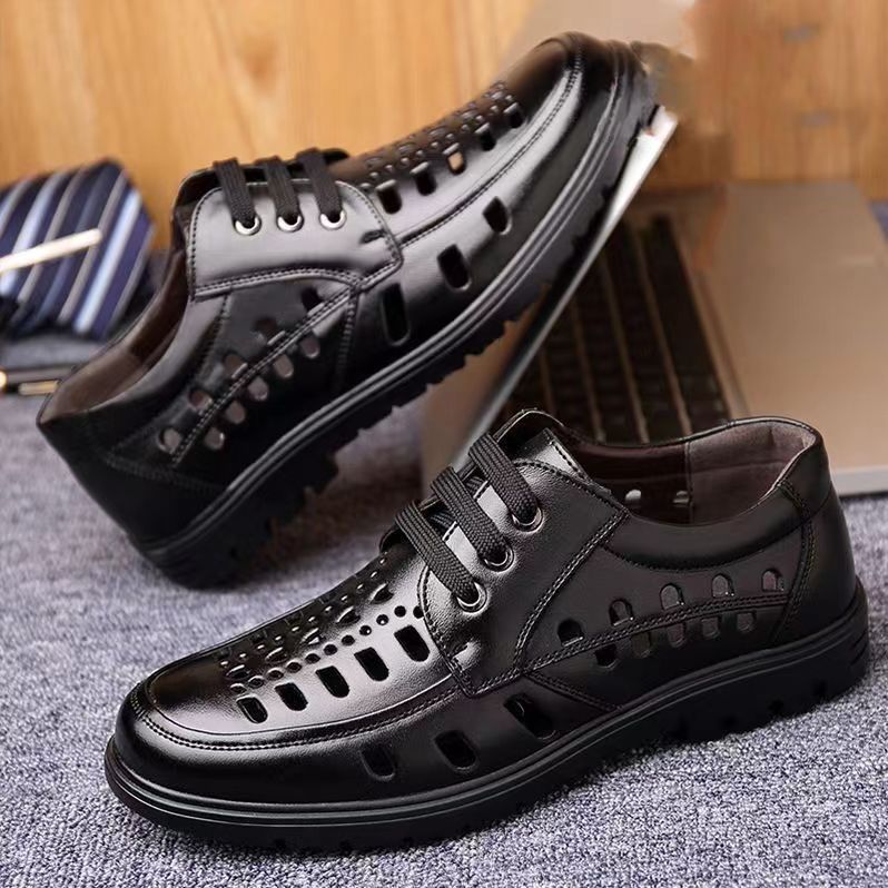 New arrival business hole cool leather shoes men's casual wedding groom british sandals summer breathable youth pointed toe men's shoes