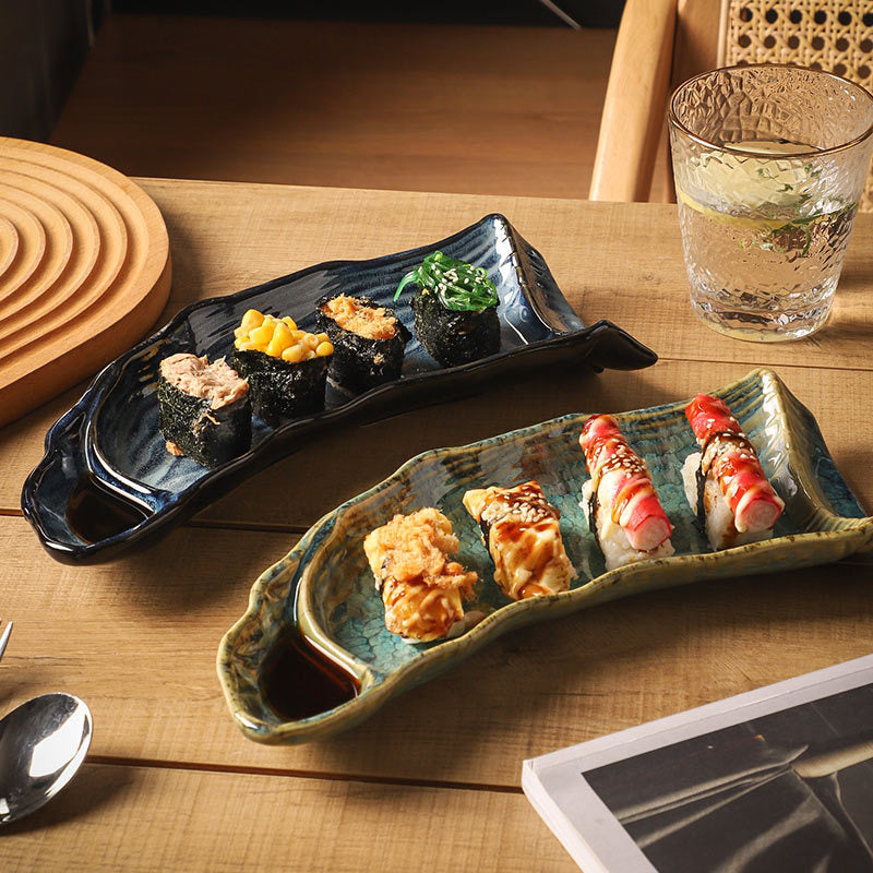 12inch sushi bench kiln glaze sushi plate creative sushi cold dish plate japanese kiln ceramic tableware wholesale