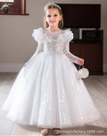 Amazon cross-border girls' evening dress, european and american style white flower girl wedding dress, high-end mesh birthday princess dress, banquet dress