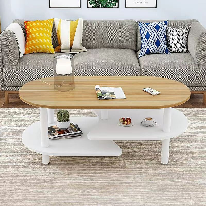 Scandinavian coffee table small apartment living room economical casual modern table creative balcony oval tea table double layer