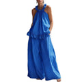 european and american  spring/summer new arrival: halter top cotton linen retro high-waisted loose casual set for women