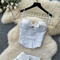 Dopamine pure desire hot girl suit women's summer stripes camisole tube top vest + high waistslimming look large swing skirt