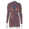 Fashion styleexport design trendy women's clothingsexycut out hip skirt slim fit turtleneck long sleeves western style short dress