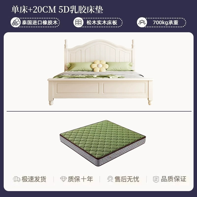 Scandinavianwhite solid wood bed modern casual cream style grids 1.8m double bed 1.5 master bedroom storage princess bed