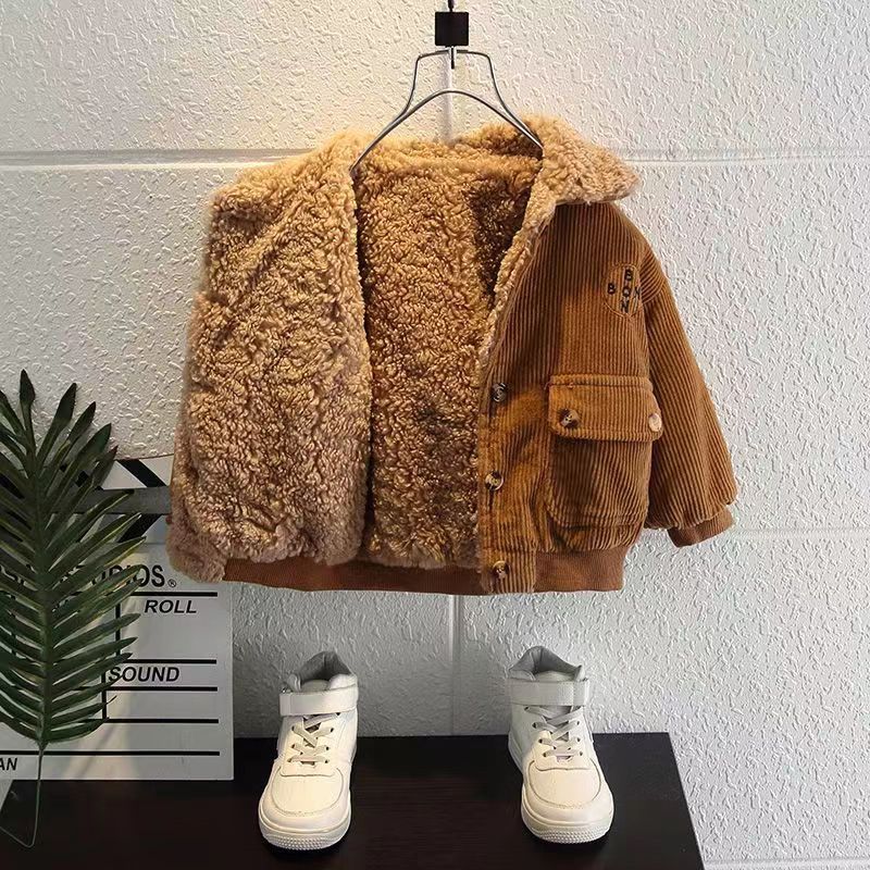Boys' corduroy jacket - new  stylish & trendy baby thickened jacket - winter fleece-lined top - children's cotton coat