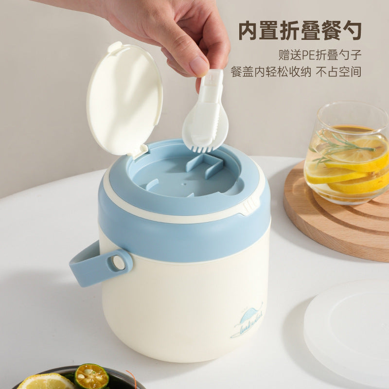 Portable stainless steel thermal insulation pot lunch box double-layer lunch box divided into grids for students 2-layer thermal insulation bucket soup kettle barrel