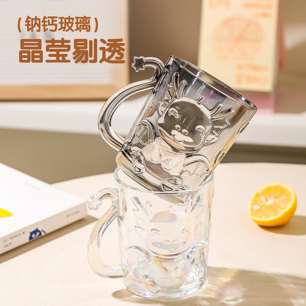 Menglong glass female high-value cup with handle household cute couple water cup beverage juice coffee cup