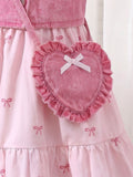european and american cross-border girls' shirt dress, vest design, with heart-shaped bag three-piece set for girls