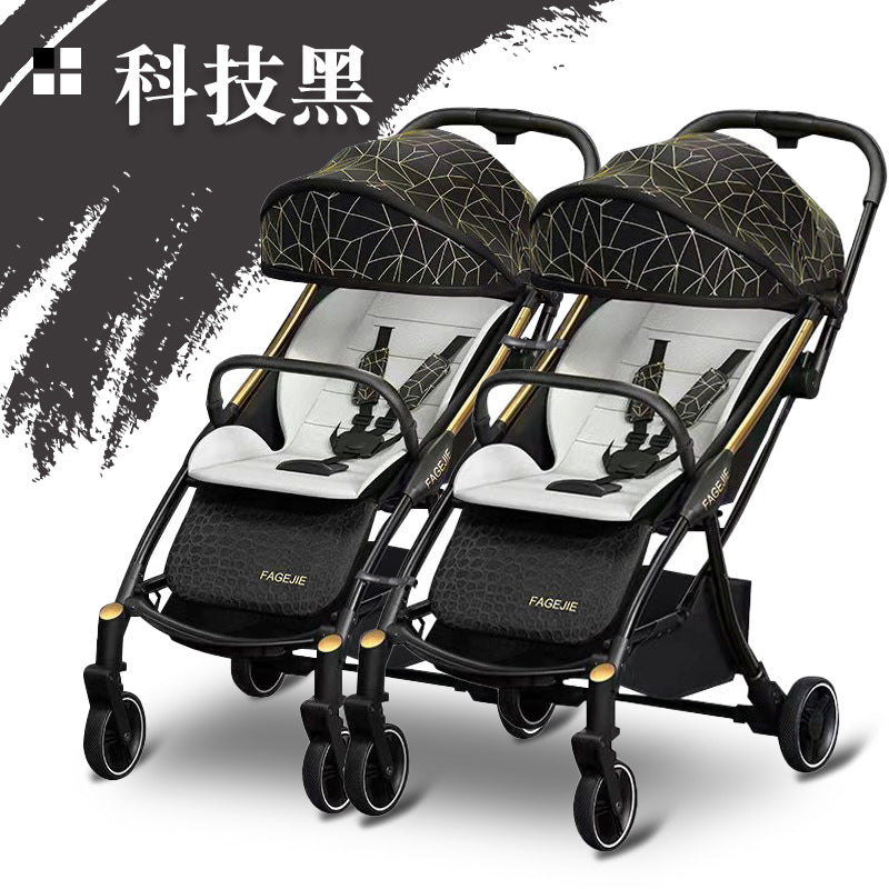 Wholesale double stroller: lightweight, high-view, convertible (sitting/reclining), detachable, foldable, twin baby pram