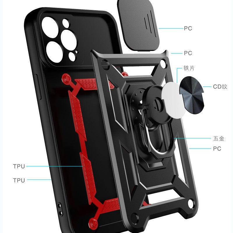Suitable for iphone17pro sliding window mobile phone case apple 15 shunjia car 16 sergeant x ring holder protective cover
