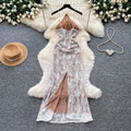 French chic halter neck sleeveless lace dress - women's summer high-waisted slimming versatile elegant maxi dress for work