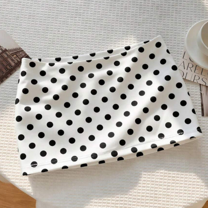 European and american y2k retro polka dot mini skirt with built-in shorts - high waist, slim fit, sexy skort