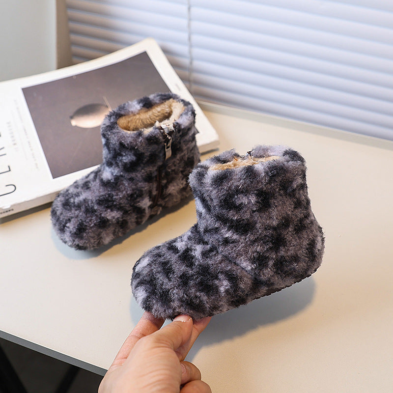 Girls' fashion leopard print snow boots - new autumn/winter korean style kids' shoes - fuzzy, warm, and plush cotton boots