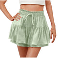 cross-border women's summer fashion ruffle solid color drawstring skort shorts