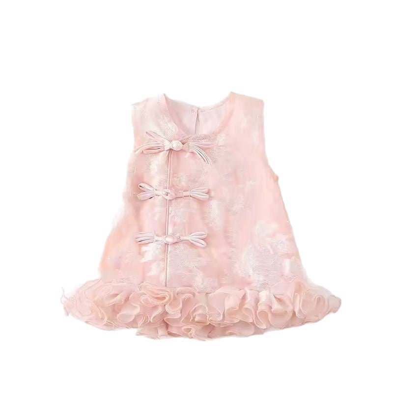 Summer hanfu cheongsam dress - vintage chic baby princess gown - first birthday outfit - chinese style baby girl dress - a-line skirt