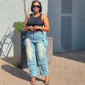 European and american style women's wide-leg jeans -  cross-border fashion trendy multi-pocket distressed denim cargo pants