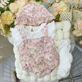 Baby girl summer lightweight romper outfit, floral print bodysuit, infant short-sleeve romper, stylish four-piece set