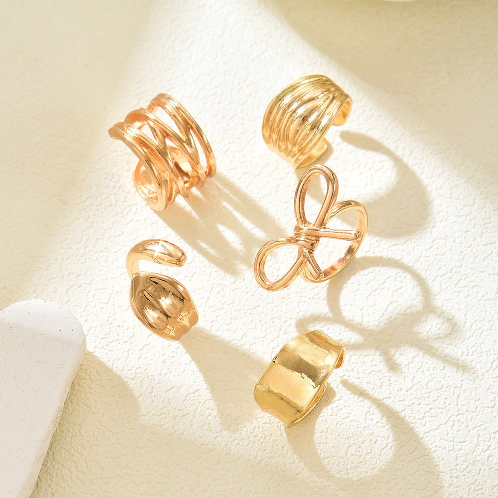 Bow ring set wholesale european and american irregular metal niche lava ring line glossy open hand jewelry
