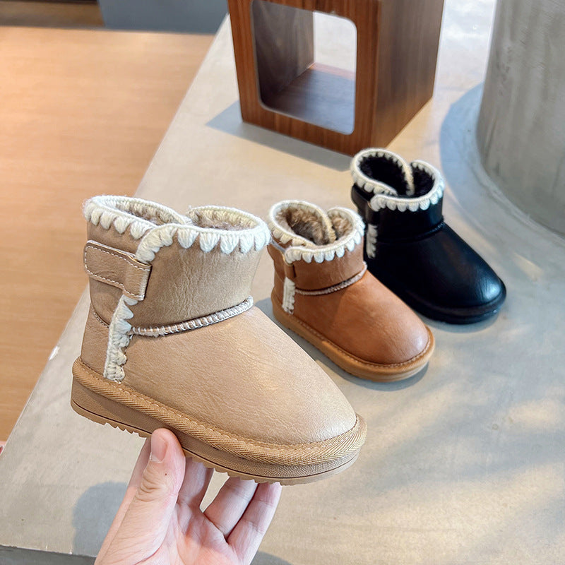 Children's snow boots girls non-slip waterproof winter thickened velvet warm short boots children's cotton shoes boys' cotton shoes