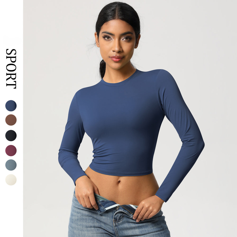 Naked-feel compression sports t-shirt - quick-dry, breathable long sleeve yoga top for pilates, running, and fitness