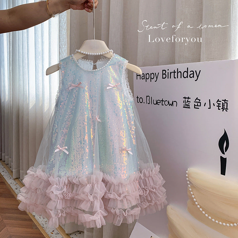 Girls' summer dress: new children's butterfly sequin tank dress, high-end formal princess dress for baby girls