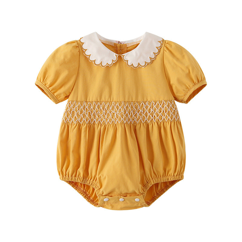 Baby clothing a-grade summer  new short-sleeve romper with shirring, newborn bodysuit, solid color baby outfit