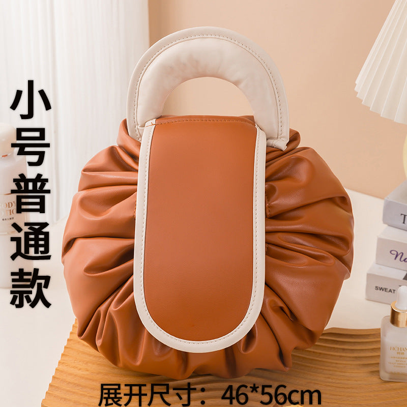 Printed Lazy Cosmetic Bag Twill Drawstring Storage Bag Large Capacity Portable Bundle Mouth Bag Travel Christmas Wash Bag