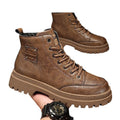 Men's martin boots: spring leather waterproof mid-cut athletic shoes, retro british style outdoor hiking work boots