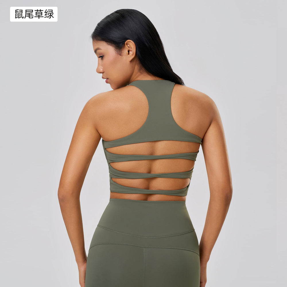 Sexy cut out beautiful back sports intimates women's semi-fixed breast pad nude shaping fitness yoga vest d25084