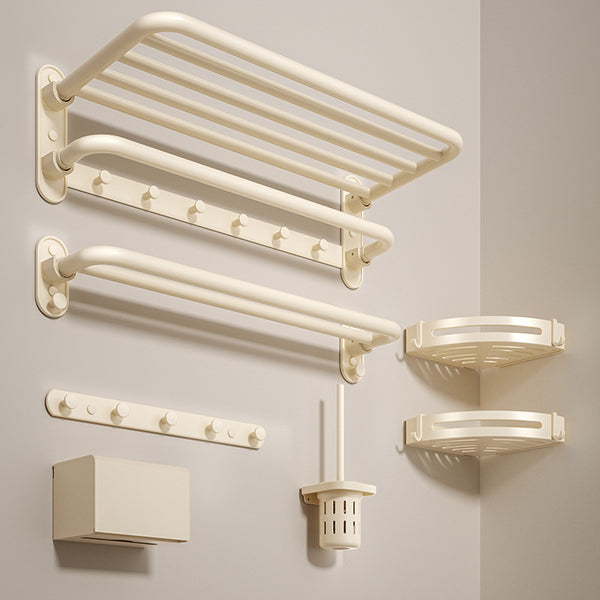 Cream White Towel Rack Toilet No Punching Space Aluminum Bathroom Pendant Wall Hanging Toilet Folding Bath Towel Rack