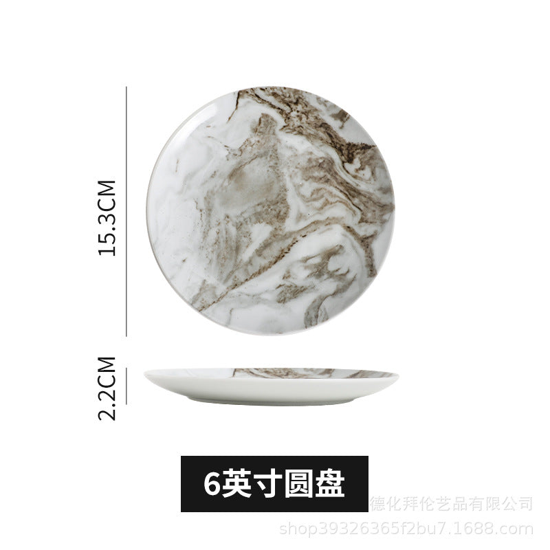 Ceramic marble pattern dinner plate - nordic theme restaurant western dinner plate - unique ceramic tableware - factory direct
