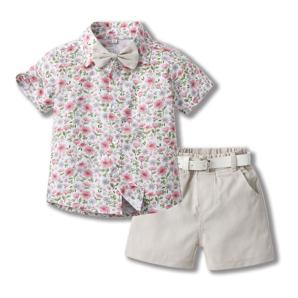 Boys' summer outfit: trendy suit with belt - new stylish and handsome summer short-sleeve shirt for fashionable babies